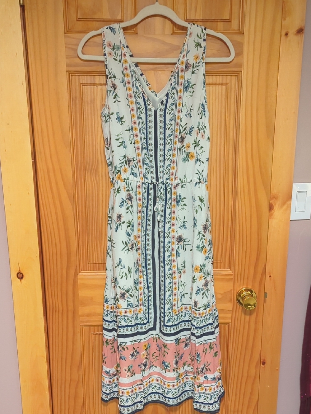 Lucky Brand Floral Midi Dress in Light Blue, Pink and Yellow